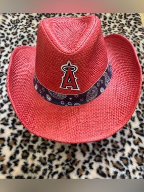 Los Angeles Angels Red Straw Cowboy Hat with Band